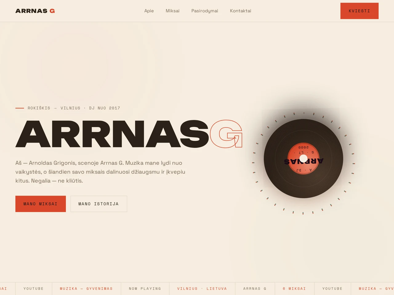 Arrnasg.lt — DJ Arrnas G asmeninės svetainės peržiūra